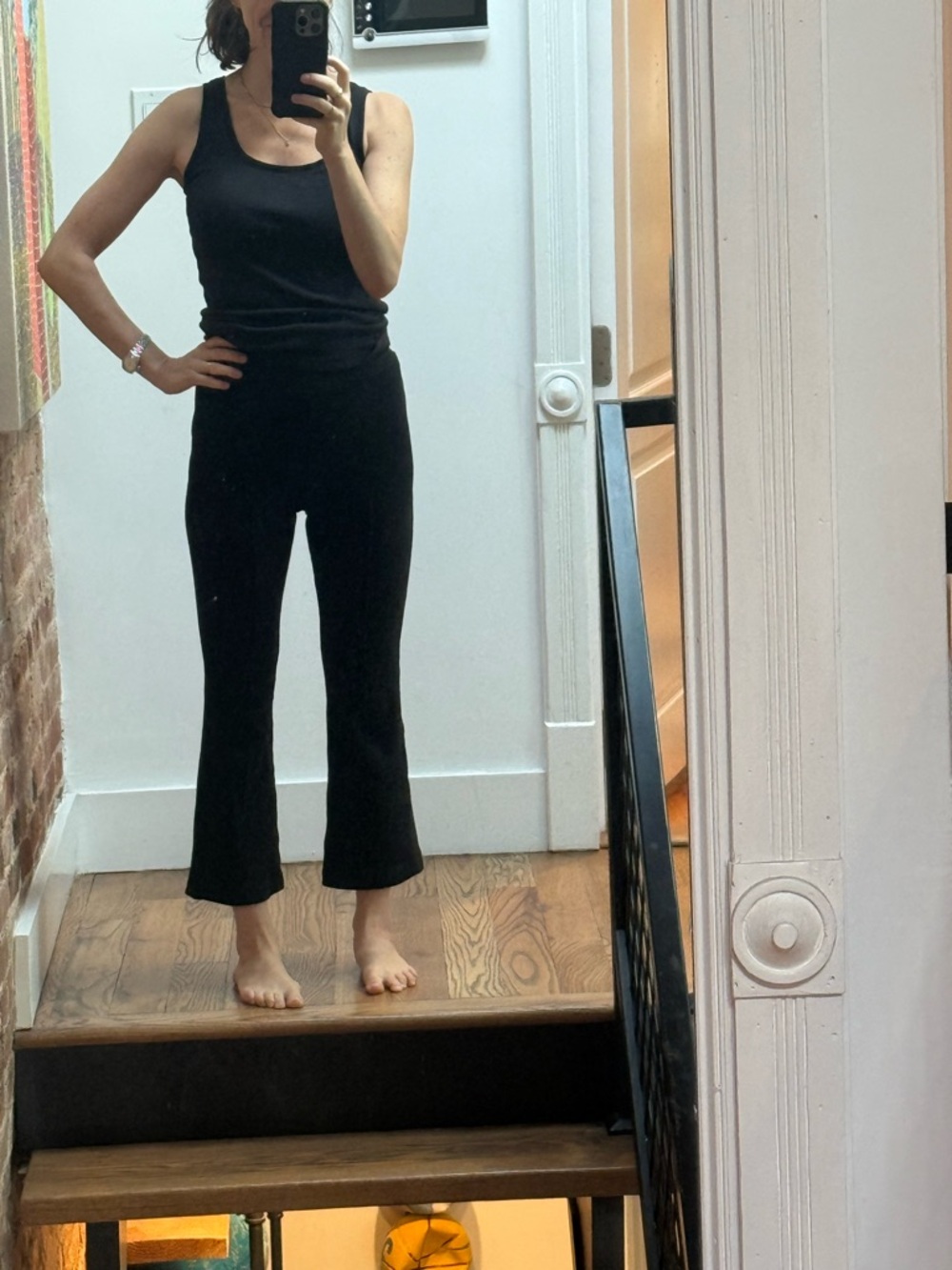 DONNI. Black Cropped Flare Knit Pants